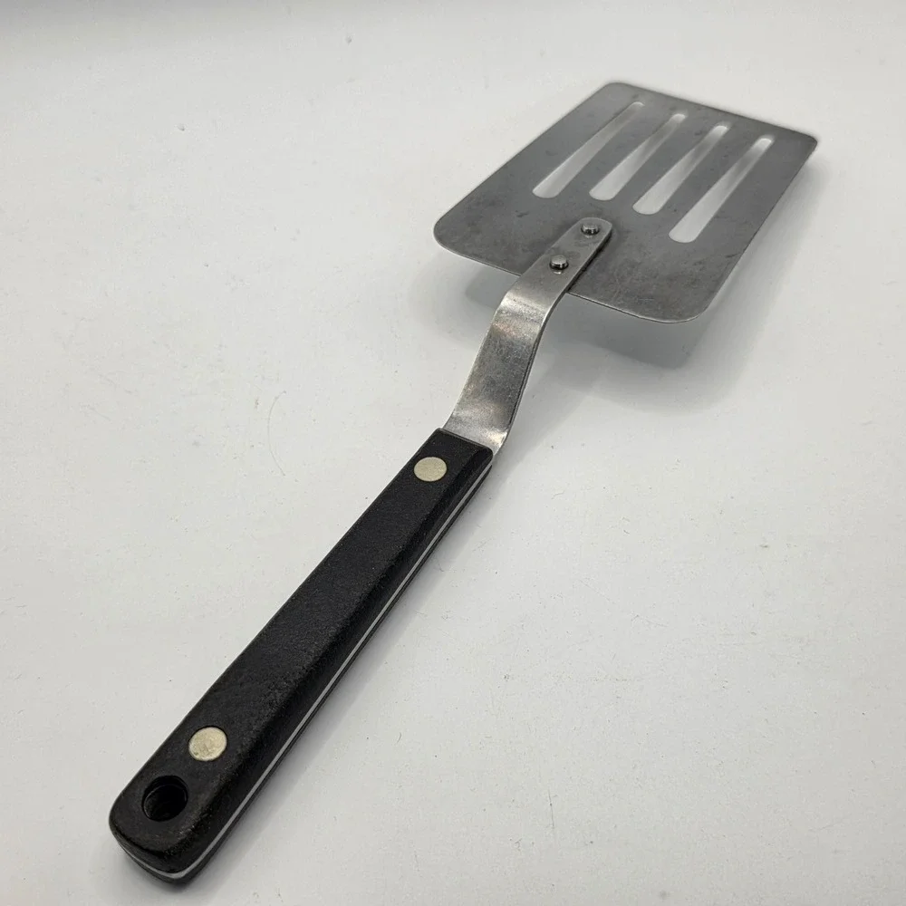 Vintage EKCO Flint Slotted Spatula Stainless Vanadium Black Handle USA Made